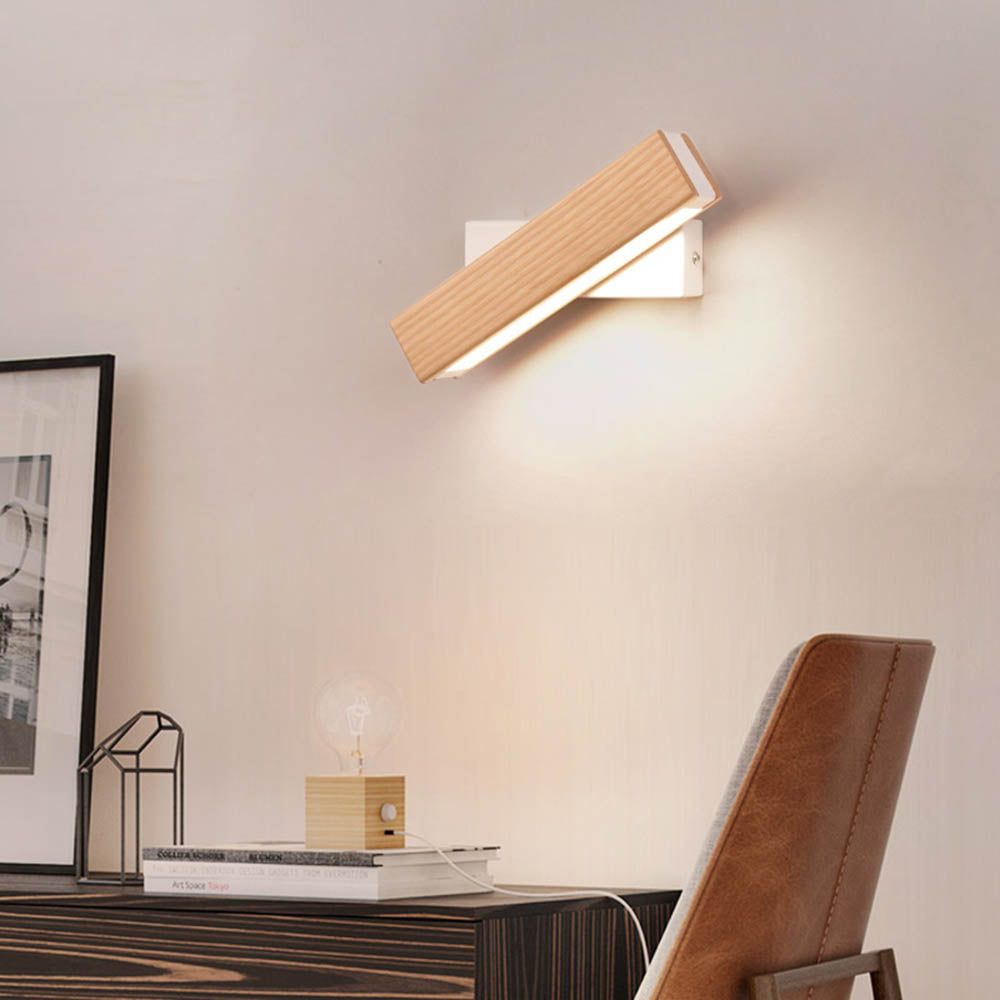 Wooden wall lamp rotatable bedside wall lamp led